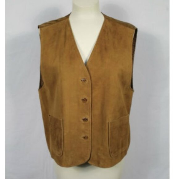 Vintage Jackets & Blazers - Vintage Fenwick Camel Suede Vest Boho sz L